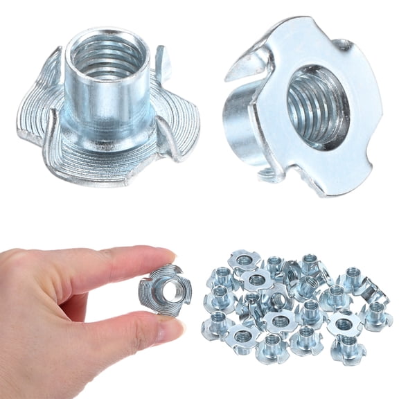 Uxcell 100-Pack M10x13mm T-nut, Carbon Steel4-Pronged Tee Nut Threaded Insert Corrosion Resistant Fasteners
