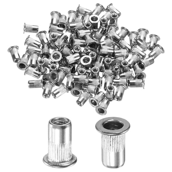 Uxcell 100-Pack M3x9mm Rivet Nuts, 304 Stainless Steel Knurled Flat Head Threaded Insert Nuts Knurled Rivet Nuts