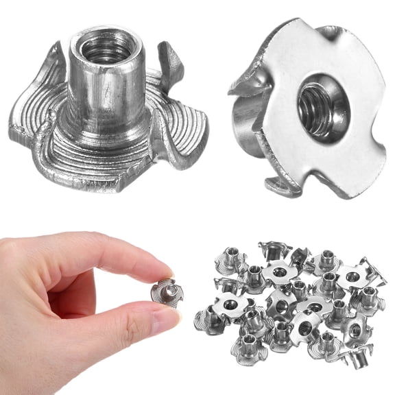 Uxcell 100-Pack M4x8mm T-nut, Stainless Steel 4-Pronged Tee Nut Threaded Insert Corrosion Resistant Fasteners