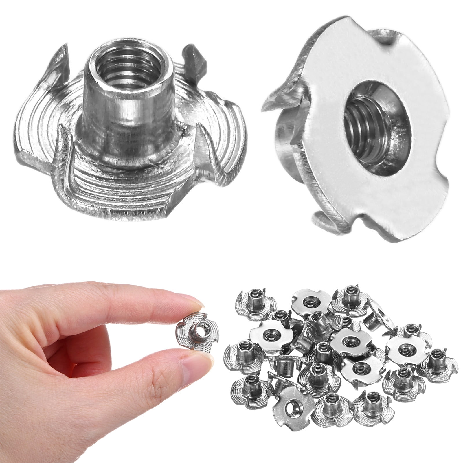 Uxcell 100-Pack M5x8mm T-nut, Stainless Steel 4-Pronged Tee Nut Threaded Insert Corrosion Resistant Fasteners