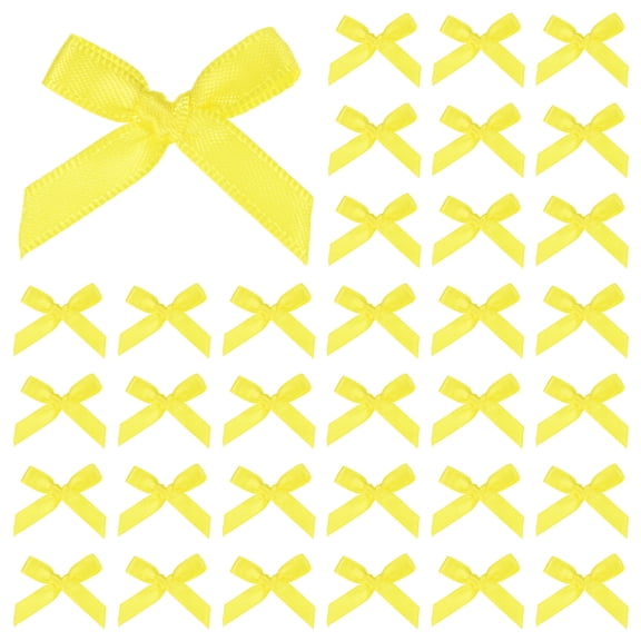 Uxcell 100-Pack Mini Craft Ribbon Bow 1.6x1 Inch Checkered Fabric Satin for Craft DIY Bright Yellow