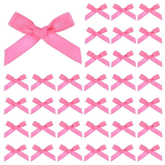 Uxcell 100-Pack Mini Craft Ribbon Bow 1.6x1 Inch Checkered Fabric Satin for Craft DIY Light Rose Red