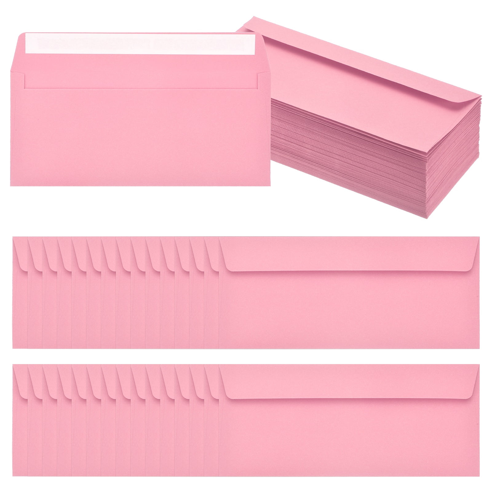 Uxcell 100 Pack Pink #10 Business Envelopes, Colored Self Seal Letter Size