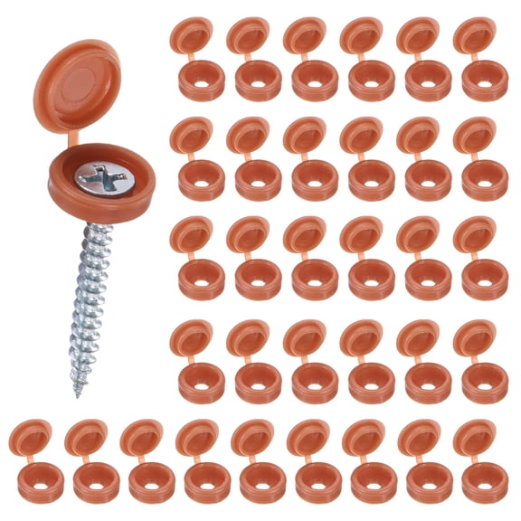 Uxcell 100-Pack Plastic Hinged Screw Covers Caps, 3mm Shutter Screws with Caps, Fold Screw Snap Covers, Washer Flip Screw Cover [Red-Brown]