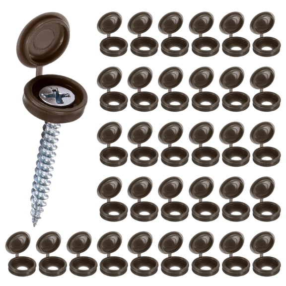 Uxcell 100-Pack Plastic Hinged Screw Covers Caps, 5mm Shutter Screws with Caps, Fold Screw Snap Covers, Washer Flip Screw Cover [Coffee Brown]