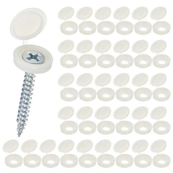Uxcell 100-Pack Plastic Hinged Screw Covers Caps, 5mm Shutter Screws with Caps, Fold Screw Snap Covers, Washer Flip Screw Cover [Warm White]