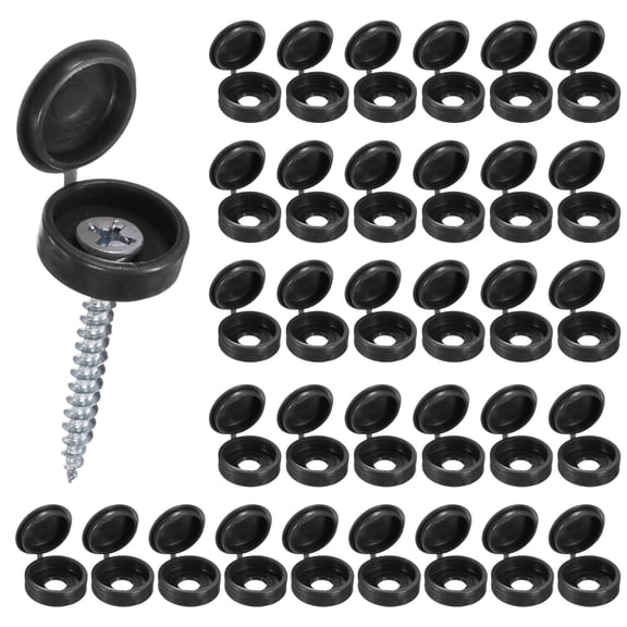 Uxcell 100-Pack Plastic Hinged Screw Covers Caps, 6mm Shutter Screws with Caps, Fold Screw Snap Covers, Washer Flip Screw Cover [Black]