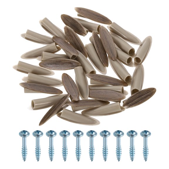 Uxcell 100 Pack Plastic Pocket Hole Plugs, 9mm Slant Hole Caps with Pocket Screws for Pocket Hole Jig Wood Working Tool Accessories, Wood Grain Brown
