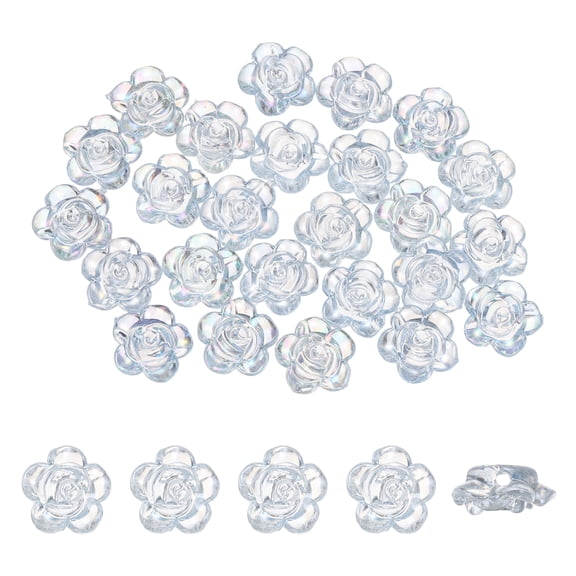 Uxcell 100 Pack Rose Flower Buttons, Flower Button ABS Flat Back Sewing Buttons for Bracelet Clothes Hair Clip Phone Charm Wedding Decor DIY Crafts(12mm, Blue AB)