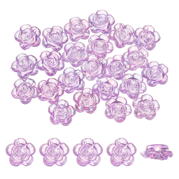 Uxcell 100 Pack Rose Flower Buttons, Flower Button ABS Flat Back Sewing Buttons for Bracelet Clothes Hair Clip Phone Charm Wedding Decor DIY Crafts(12mm, Light Purple AB)