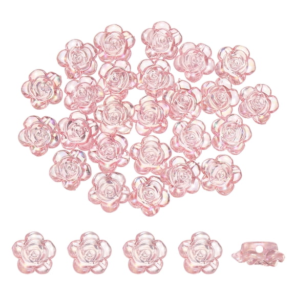 Uxcell 100 Pack Rose Flower Buttons, Flower Button ABS Flat Back Sewing Buttons for Bracelet Clothes Hair Clip Phone Charm Wedding Decor DIY Crafts(12mm, Pink AB)