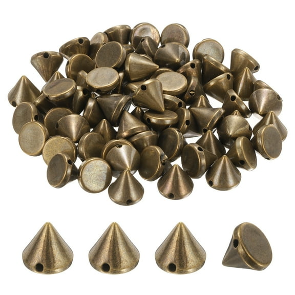 Uxcell 100Pcs Spike Cone Studs 12x0.39" Plastic with Hole for Crafts Bronze Tone