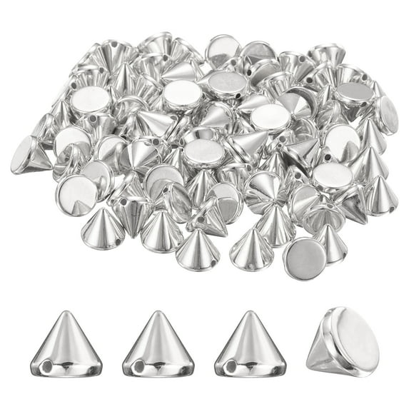 Uxcell 200Pcs Spike Cone Studs 0.39x0.31" Plastic with Hole for Crafts Silver