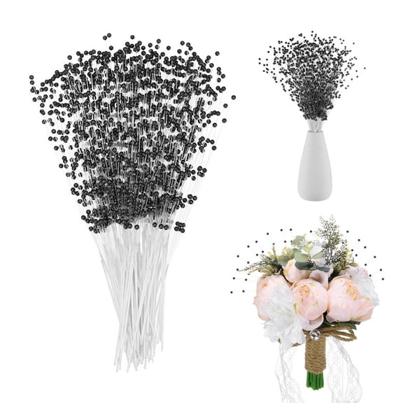 Uxcell 100-Pack String Pearl Stick 9 Inch 4mm Pearls Beaded Stick Bouquet Garland for DIY Crafts Black