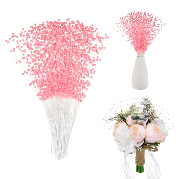 Uxcell 100-Pack String Pearl Stick 9 Inch 4mm Pearls Beaded Stick Bouquet Garland for DIY Crafts Pink