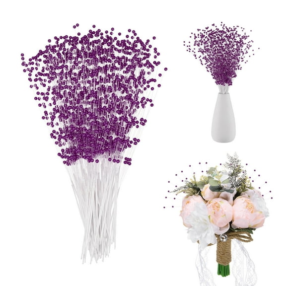 Uxcell 100-Pack String Pearl Stick 9 Inch 4mm Pearls Beaded Stick Bouquet Garland for DIY Crafts Violet