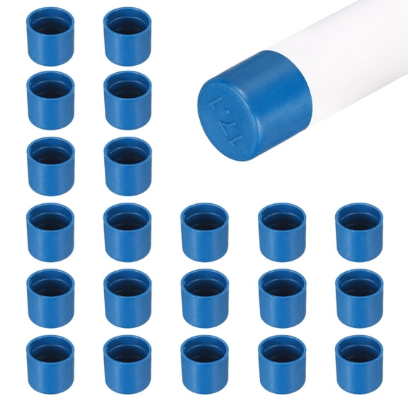 Uxcell 100 Pack Tube End Cap Plastic Hole Plugs, 0.75" x 0.67" Round Tube Pipe Cap Cover Screw Thread Protective Sleeve Fit 0.67" OD Tube for Tubing, Fence Railing, Pipe Post, Blue