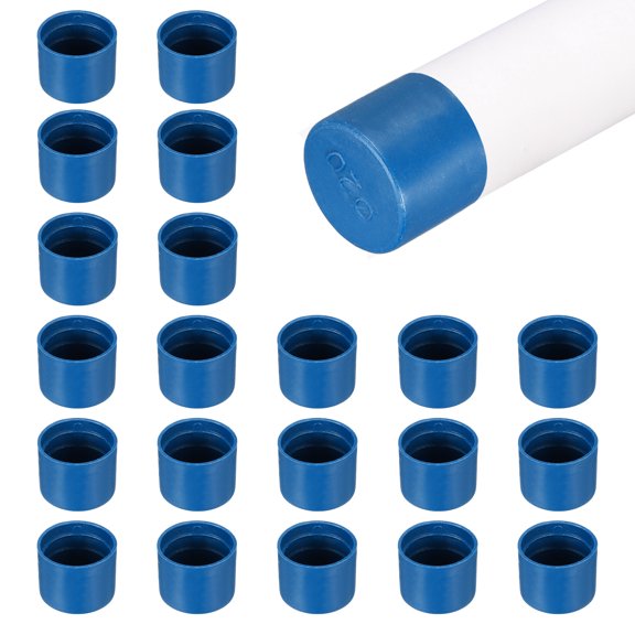 Uxcell 100 Pack Tube End Cap Plastic Hole Plugs, 0.87" x 0.69" Round Tube Pipe Cap Cover Screw Thread Protective Sleeve Fit 0.79" OD Tube for Tubing, Fence Railing, Pipe Post, Blue