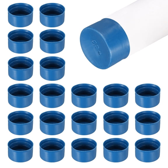 Uxcell 100 Pack Tube End Cap Plastic Hole Plugs, 1.38" x 0.79" Round Tube Pipe Cap Cover Screw Thread Protective Sleeve Fit 1.3" OD Tube for Tubing, Fence Railing, Pipe Post, Blue