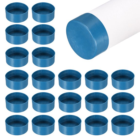 Uxcell 100 Pack Tube End Cap Plastic Hole Plugs, 2.09" x 0.91" Round Tube Pipe Cap Cover Screw Thread Protective Sleeve Fit 2.01" OD Tube for Tubing, Fence Railing, Pipe Post, Blue