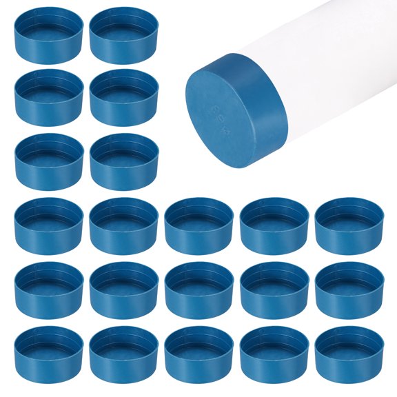Uxcell 100 Pack Tube End Cap Plastic Hole Plugs, 2.56" x 1.02" Round Tube Pipe Cap Cover Screw Thread Protective Sleeve Fit 2.48" OD Tube for Tubing, Fence Railing, Pipe Post, Blue