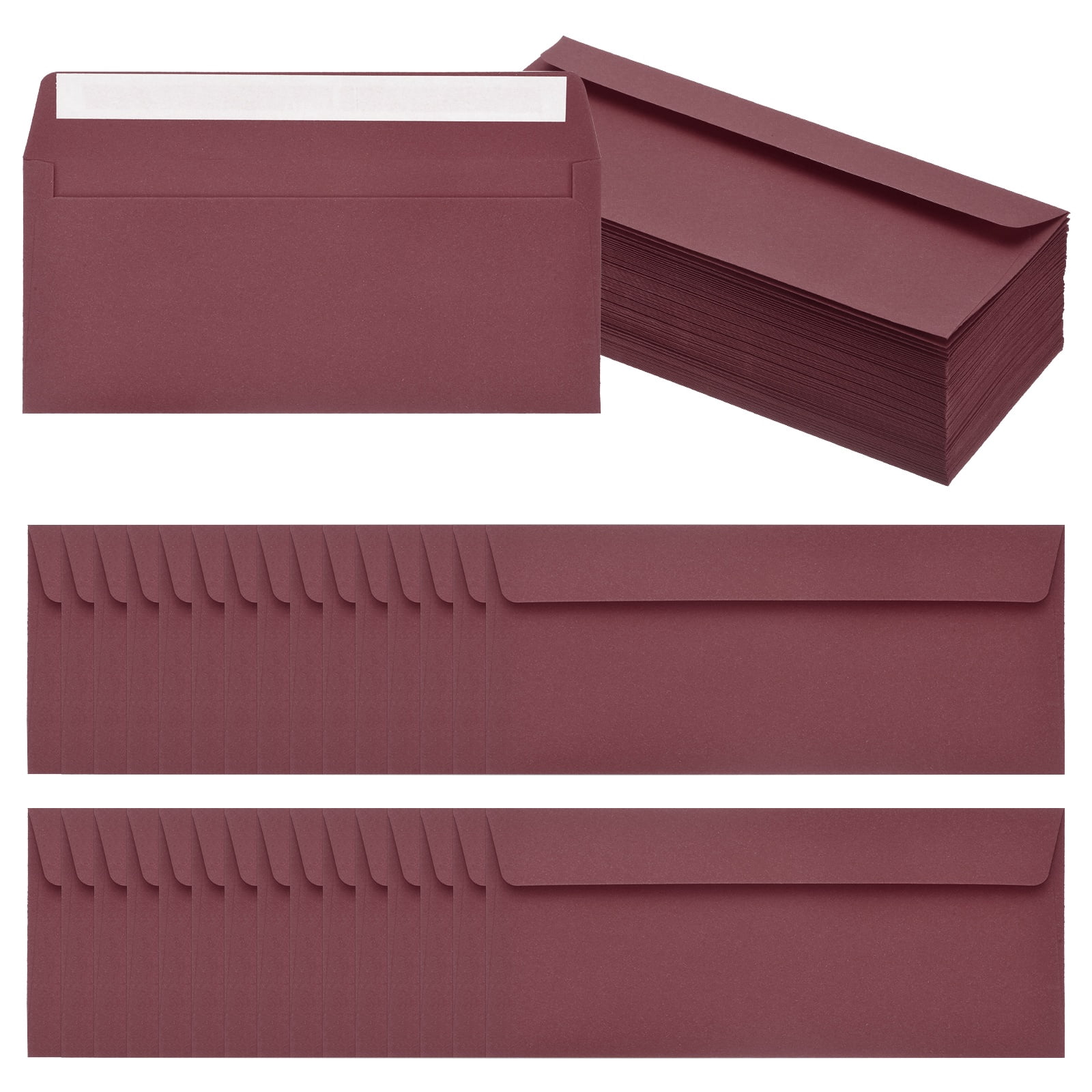 Uxcell 100 Pack Wine Red #10 Business Envelopes, Colored Self Seal Letter Size