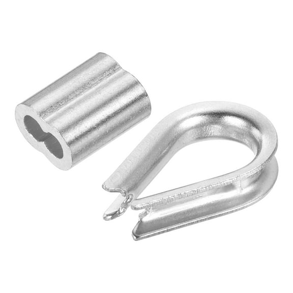 Uxcell 100 Pcs 1/8" Wire Rope Aluminum Cable Crimps 16 Pcs M2 Stainless Steel Thimbles