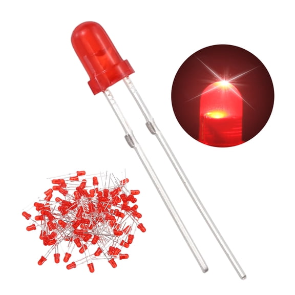 Uxcell 100 Pcs 3mm Red LED Diode Lights Round Transparent DC 2V High Brightness Lighting Bulb Lamps for Electronics Components Light Emitting Diodes(Blinking Red)