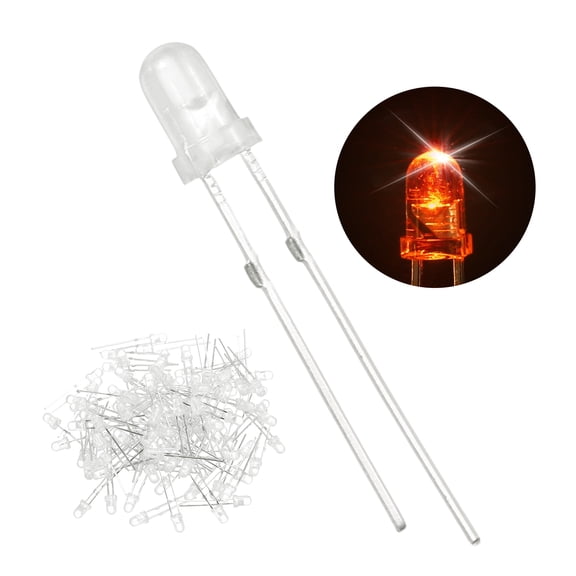 Uxcell 100 Pcs 3mm White LED Diode Lights Round Transparent DC 2V High Brightness Lighting Bulb Lamps for Electronics Components Light Emitting Diodes(Blinking Orange)