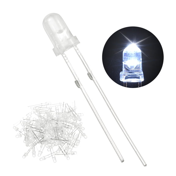 Uxcell 100 Pcs 3mm White LED Diode Lights Round Transparent DC 3V High Brightness Lighting Bulb Lamps for Electronics Components Light Emitting Diodes(Blinking White)