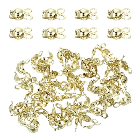 Uxcell 100 Pcs 4mm Crimp End Caps, Clamshell Cord Clasp Connector Jewelry 14K Gold