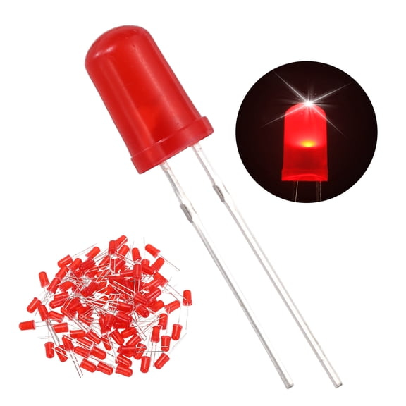 Uxcell 100 Pcs 5mm Red LED Diode Lights Round Transparent DC 2V High Brightness Lighting Bulb Lamps for Electronics Components Light Emitting Diodes(Blinking Red)