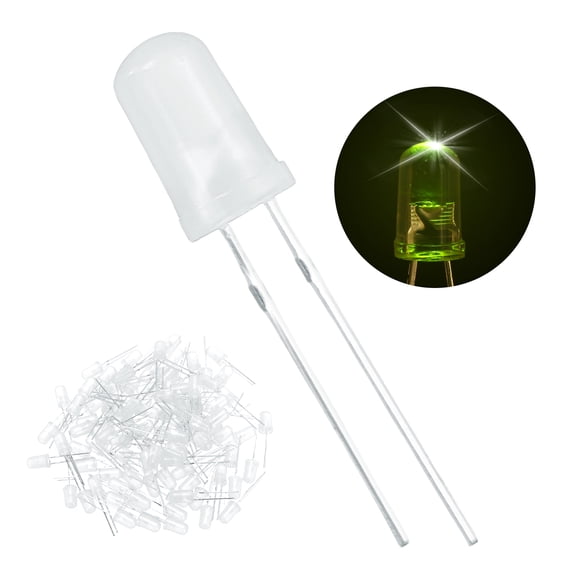 Uxcell 100 Pcs 5mm White LED Diode Lights Round Transparent DC 2V High Brightness Lighting Bulb Lamps for Electronics Components Light Emitting Diodes(Blinking Yellow-Green)