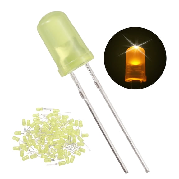 Uxcell 100 Pcs 5mm Yellow LED Diode Lights Round Transparent DC 2V High Brightness Lighting Bulb Lamps for Electronics Components Light Emitting Diodes(Blinking Yellow)