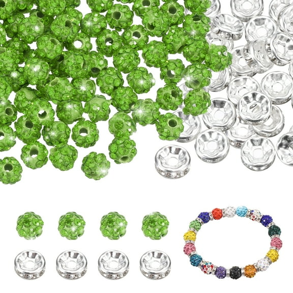 Uxcell 100 Pcs 6mm Rhinestone Beads for Jewelry Making, Sparkle Disco Ball Design Diamond Crystal Spacer Clay Beads Bulk for Bracelet Necklace Earring Crafting DIY Decor, Light Green