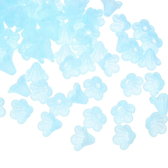 Uxcell 100 Pcs Acrylic Frosted Flower Beads Trumpet Flower Beads, Light Blue
