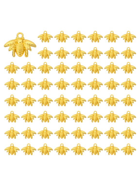 100 Pcs Alloy Bee Charm, Gold Tone, 0.6 x 0.8 Inch