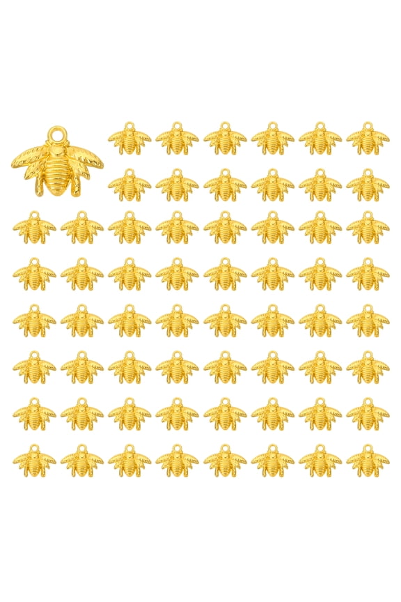 100 Pcs Alloy Bee Charm, Gold Tone, 0.6 x 0.8 Inch