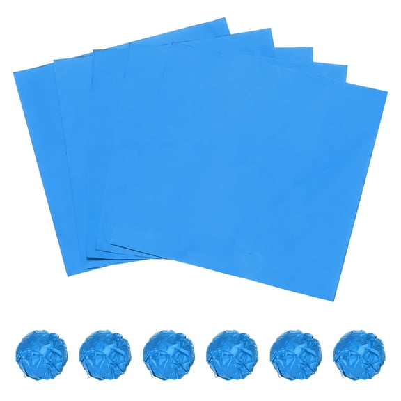 Uxcell 100 Pcs Aluminum Foil Candy Wrappers, 4 x 4 Inch Square Chocolate Wrappers, Glossy Texture Packaging Wrapping Papers for Caramel Candies Decoration, Sky Blue