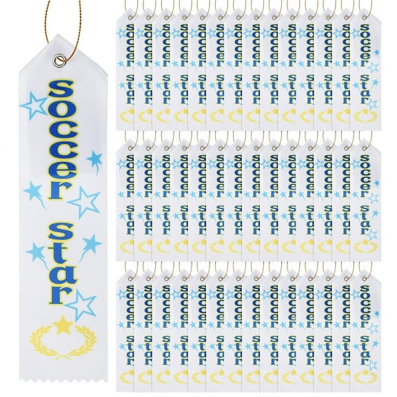 Uxcell 100 Pcs Award Ribbons, 8 x 2 Inch Soccer Star Participation Ribbons Winner Recognition Ribbons for Competitions Sport Events