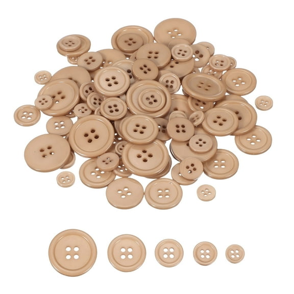 Uxcell 100 Pcs Beige Resin Button, Round 4 Holes Sewing Buttons, Assorted Size Flatback Button for DIY Craft Making Clothes Sewing Handmade Ornament