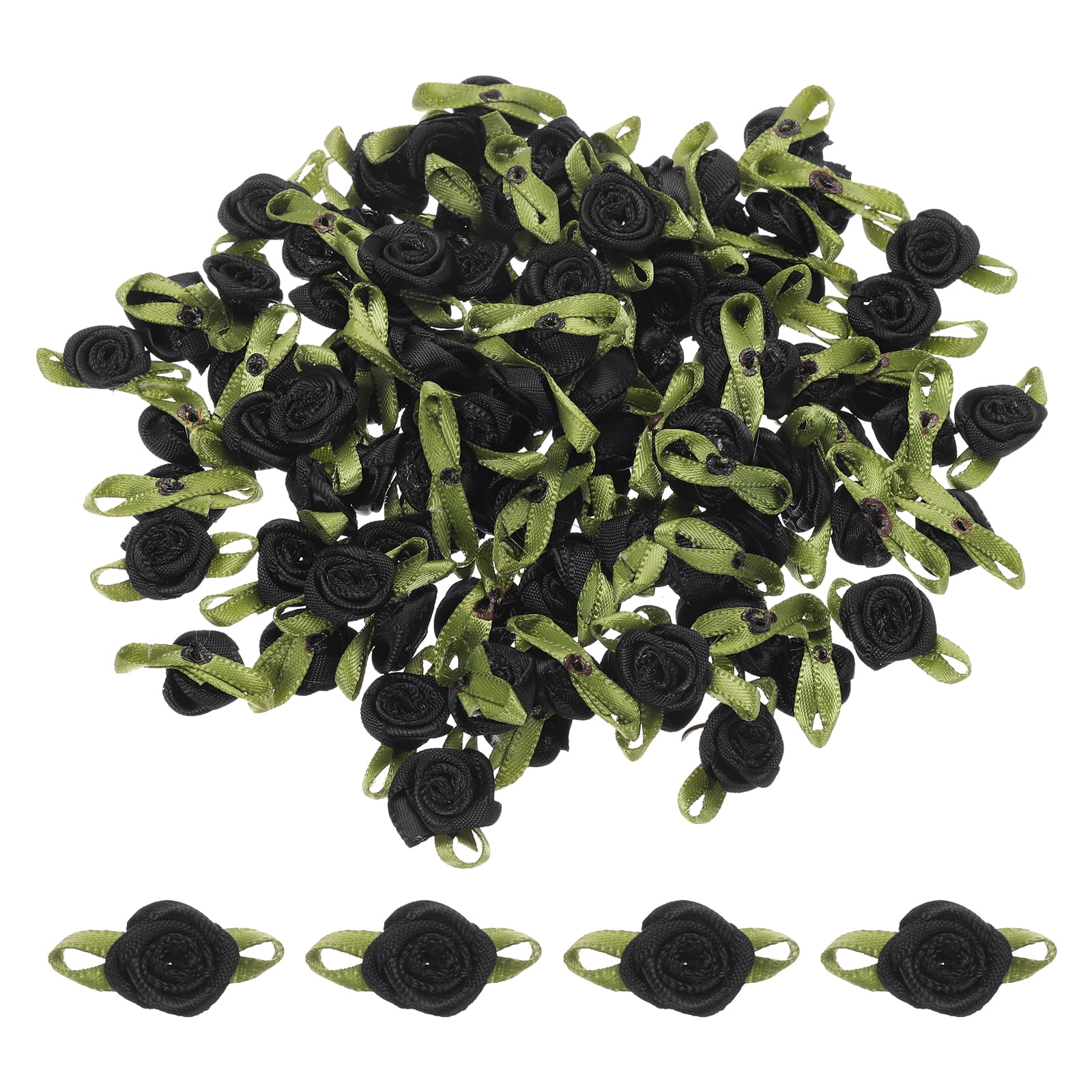 Uxcell 100 Pcs Black Ribbon Roses 5/8
