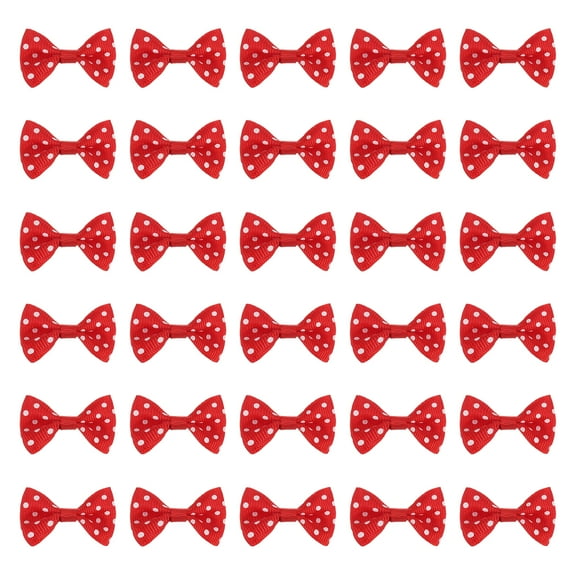 Uxcell 100 Pcs Bright Red White Dot Polka Dot Ribbon Bow Ties 1.5" x 1" Mini Bowknot for Crafting Little Satin Bows Bulk for DIY Sewing Scrapbooking Wedding Gift Present Home Decoration