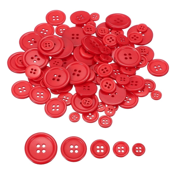 Uxcell 100 Pcs Dark Red Resin Button, Round 4 Holes Sewing Buttons, Assorted Size Flatback Button for DIY Craft Making Clothes Sewing Handmade Ornament