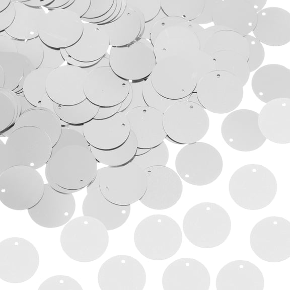 Uxcell 100 Pcs Flat Round Sequins 30mm/1.2 Inch Loose Paillettes Craft Sewing Sequins with Single Side Hole for DIY Embroidery Clothing Jewelry Making, Silver Tone