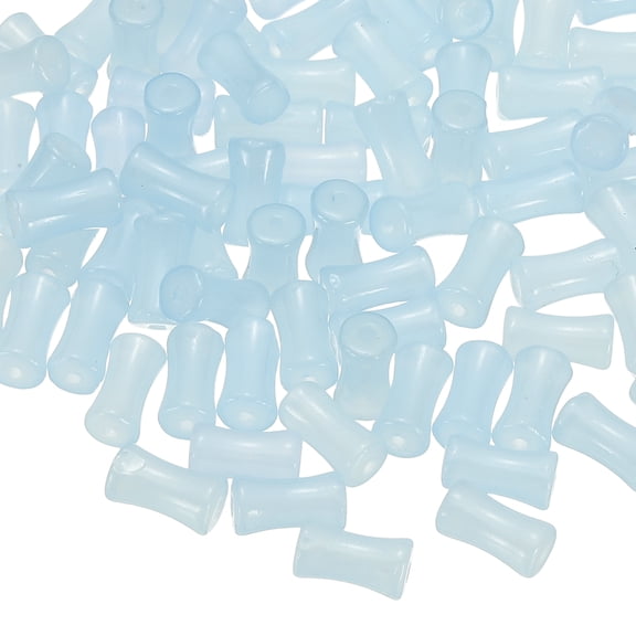 Uxcell 100 Pcs Glass Tube Beads 0.2 x 0.5" Bamboo Stick Tube Beads Light Blue