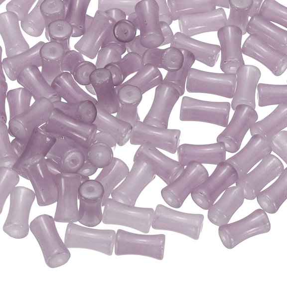 Uxcell 100 Pcs Glass Tube Beads 0.2 x 0.5" Bamboo Stick Tube Beads Gradient Purple