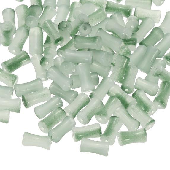 Uxcell 100 Pcs Glass Tube Beads 0.2 x 0.5" Bamboo Stick Tube Beads Gradient Green