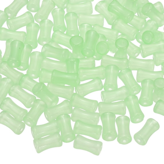 Uxcell 100 Pcs Glass Tube Beads 0.2 x 0.5" Bamboo Stick Tube Beads Light Green