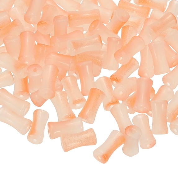 Uxcell 100 Pcs Glass Tube Beads 0.2 x 0.5" Bamboo Stick Tube Beads Gradient Orange